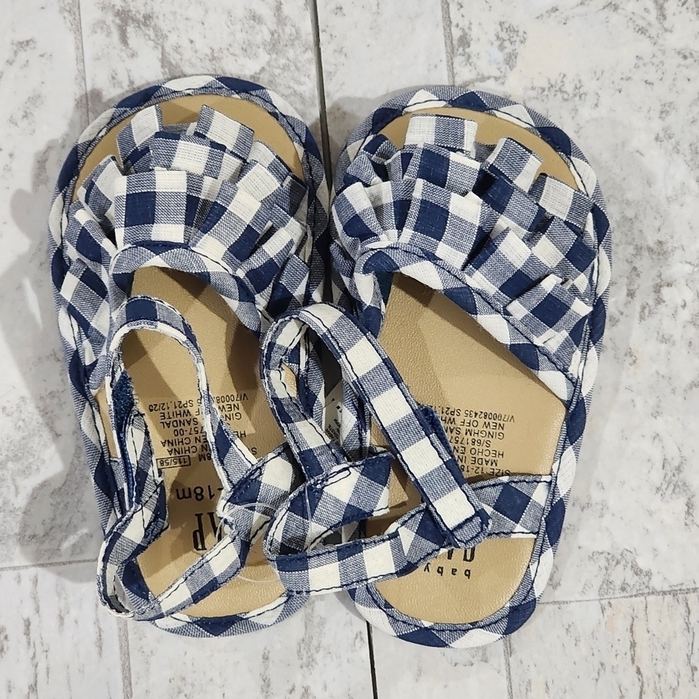 Baby Gap Gingham Checkered Navy Blue & White Kids Sandals Size 4 (12-18 Mo.) NWT